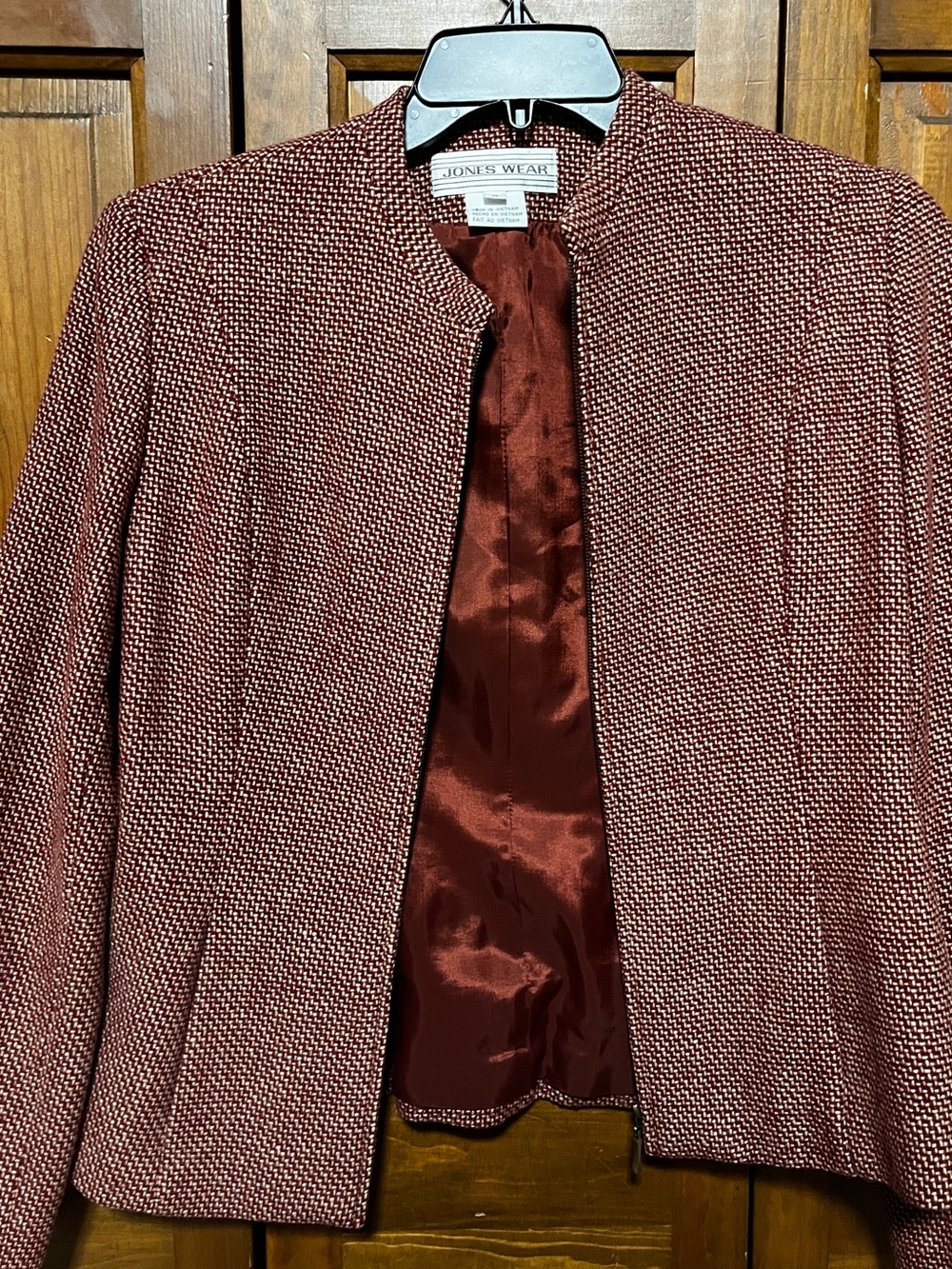 Jones Wear Women's Rust Textured Tweed Collarless Blazer